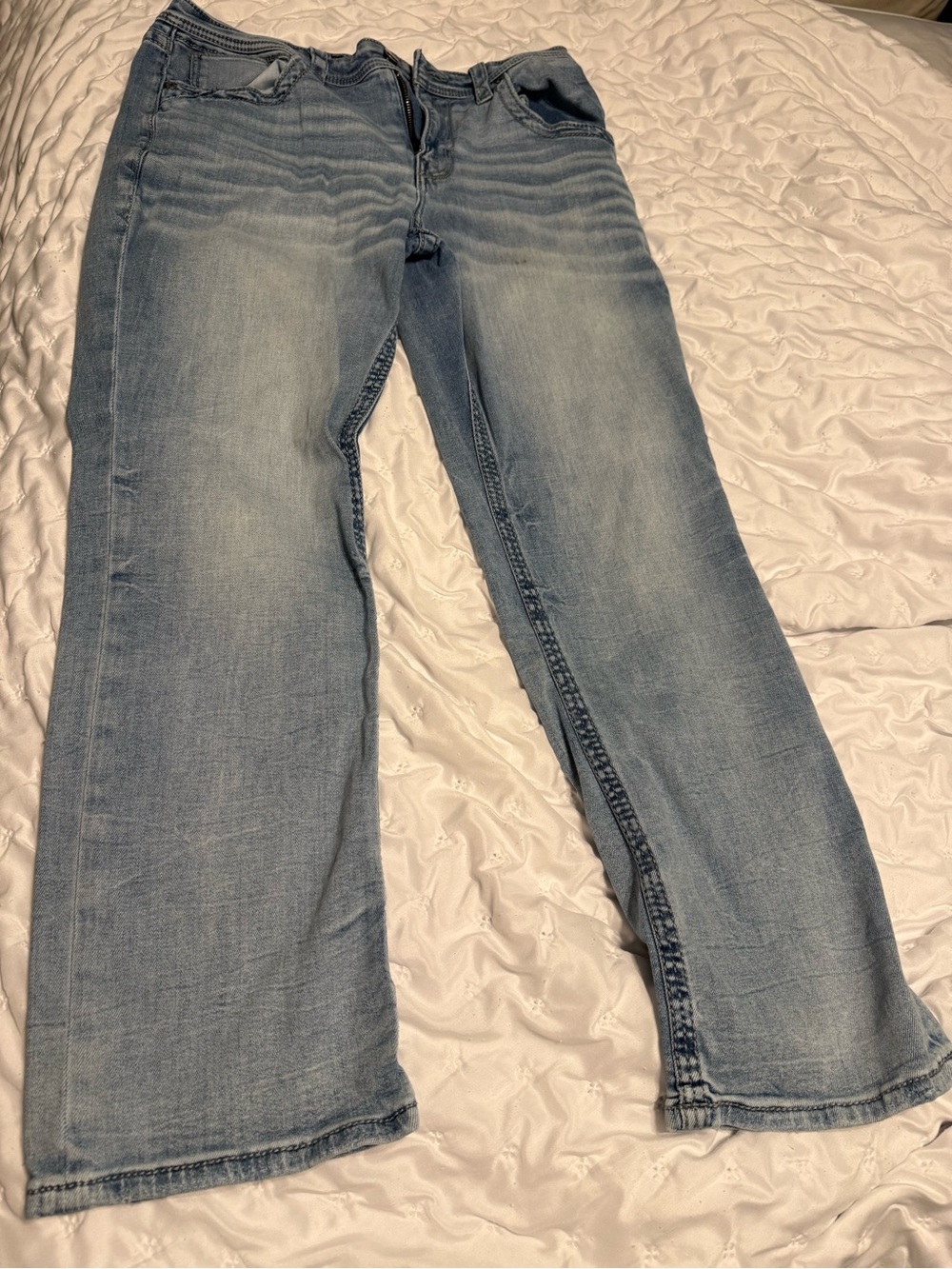Light Blue Men’s Buckle Straight-Leg Jeans 36x32